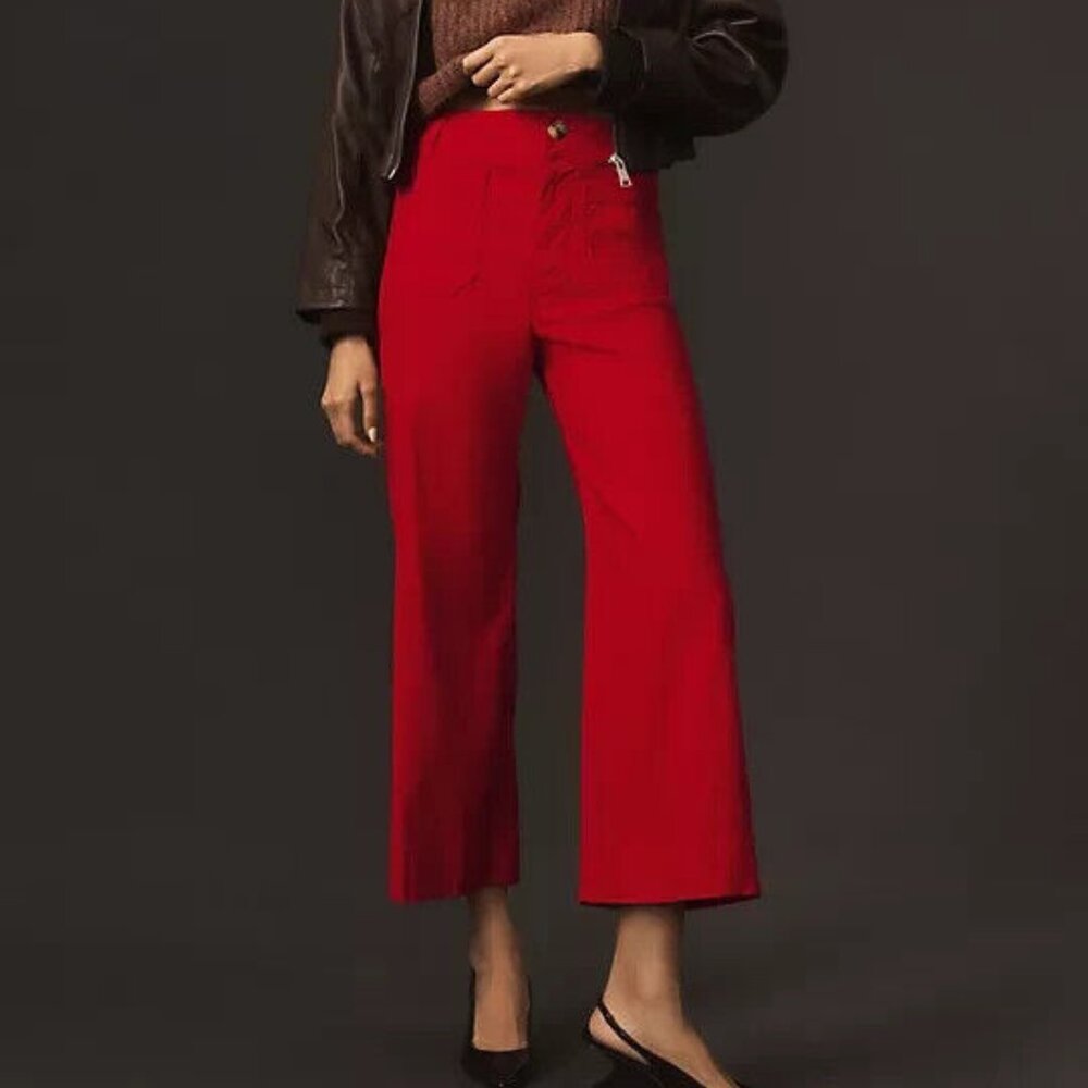 Anthropologie Maeve 25P The Colette Cropped Wide-Leg Pants Bright Red 25 P NWT